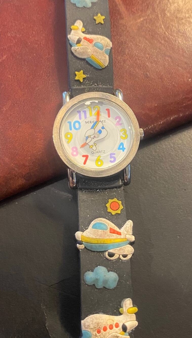 Boy's Solo Time Watch, Airplane Theme Poly Band, Spinning Plane on Face